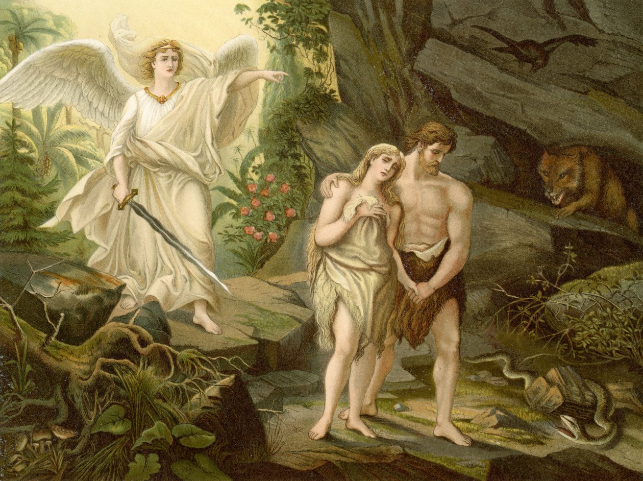 La expulsión del paraíso (litografía en color) de Wilhelm Ebbinghaus