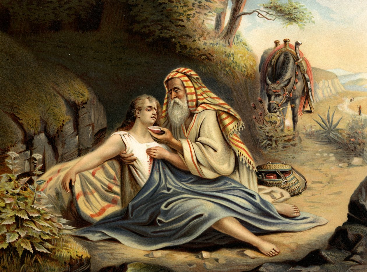El buen samaritano (litografía en color) de Wilhelm Ebbinghaus