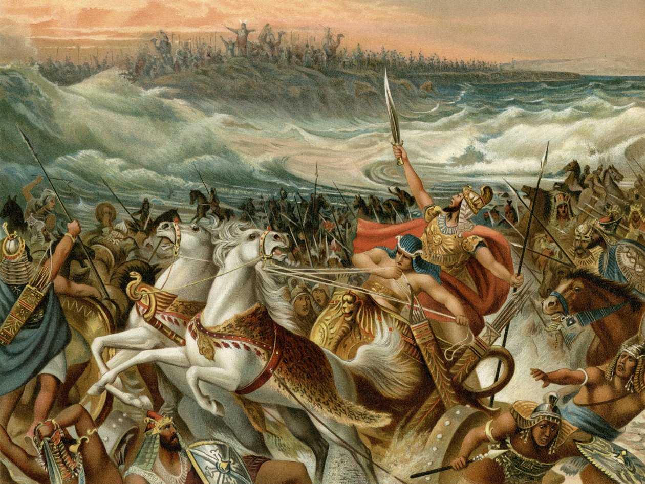 El rescate de los israelitas del Mar Rojo (litografía en color) de Wilhelm Ebbinghaus