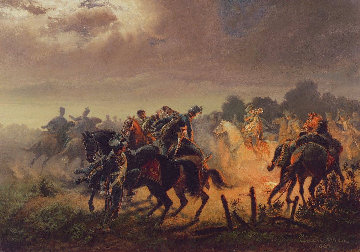 Alerta Nocturna, puesto avanzado de Húsares en la Campaña Italiana 1848-49, 1862 de Wilhelm Emele