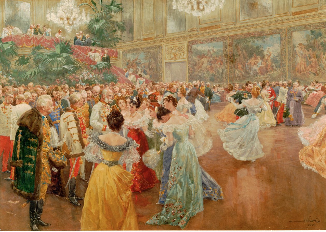 Courtball en la Redoutensaele, Palacio Imperial, Viena ... (acuarela) de Wilhelm Gause