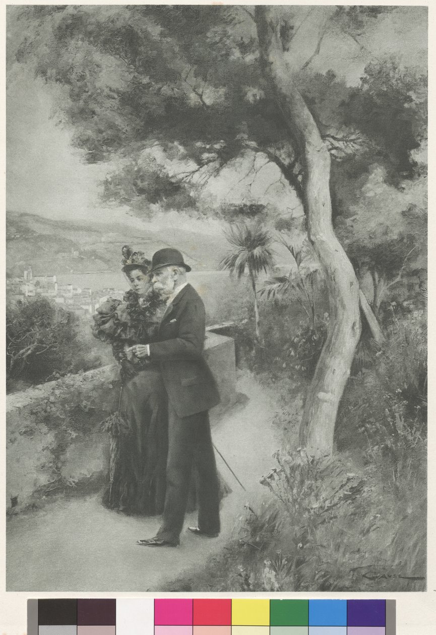 La pareja imperial austriaca en el jardín del hotel cap Martin (grabado) de Wilhelm Gause