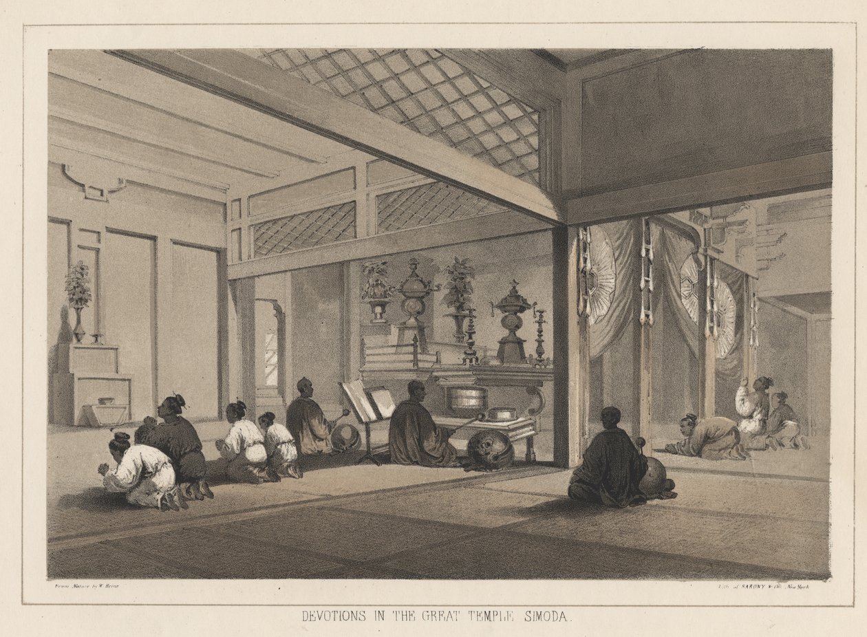 Devociones en el Gran Templo, Simoda, 1855 de Wilhelm Joseph Heine