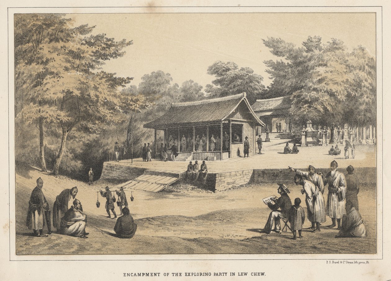 Campamento del grupo explorador en Lew Chew, 1855 de Wilhelm Joseph Heine