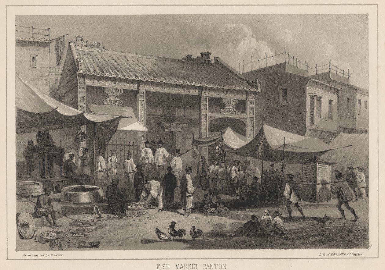 Mercado de Pescado en Cantón, 1855 de Wilhelm Joseph Heine