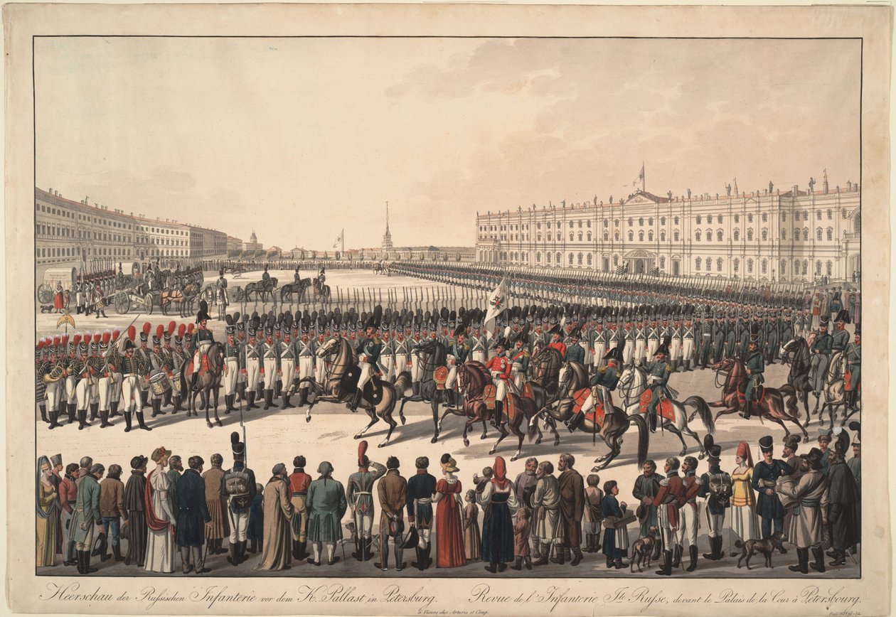 Revisión de la infantería rusa en la Plaza del Palacio en San Petersburgo, 1809-1813 de Wilhelm Kobell Ritter von