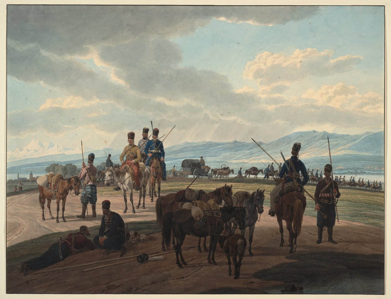 Cosacos rusos en marcha de Wilhelm Kobell Ritter von