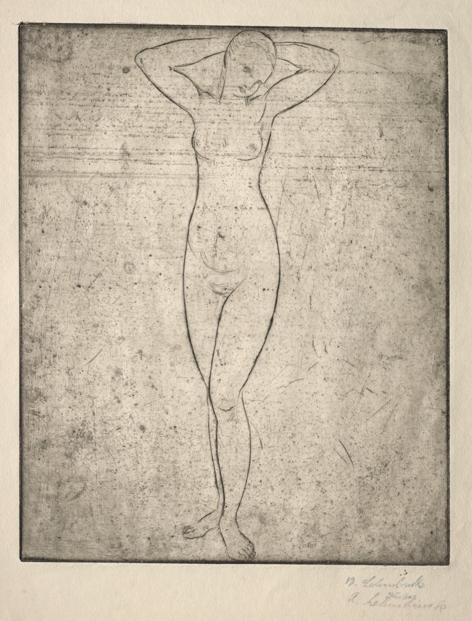Chica de pie con los brazos detrás de la cabeza de Wilhelm Lehmbruck