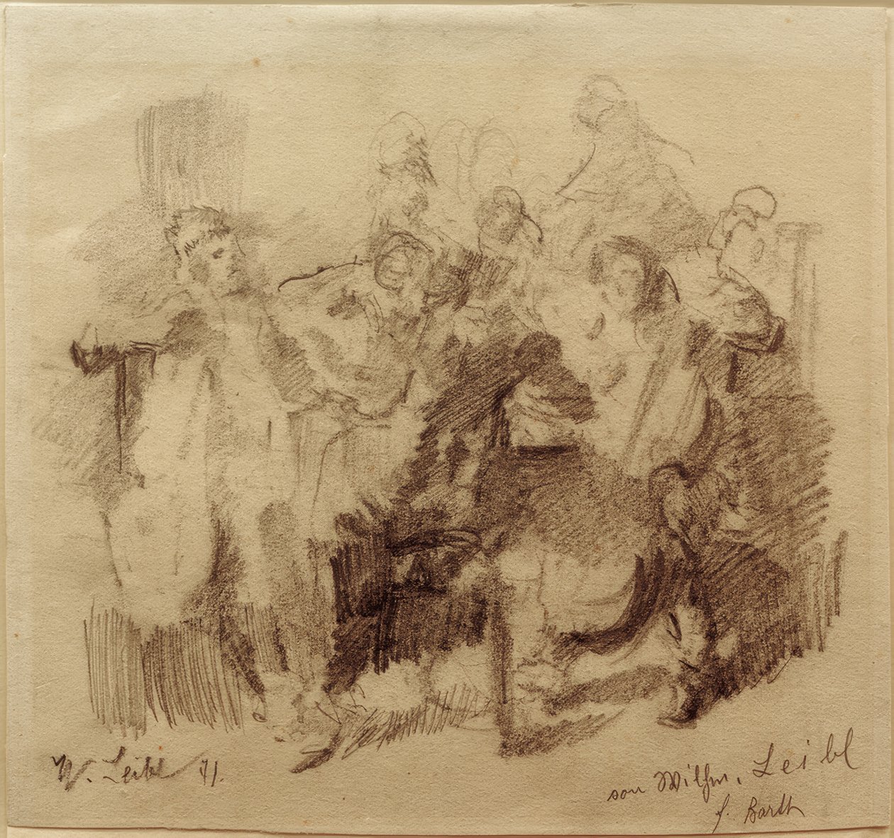 Boceto para "La sociedad de la mesa" con violonchelista de Wilhelm Maria Hubertus Leibl
