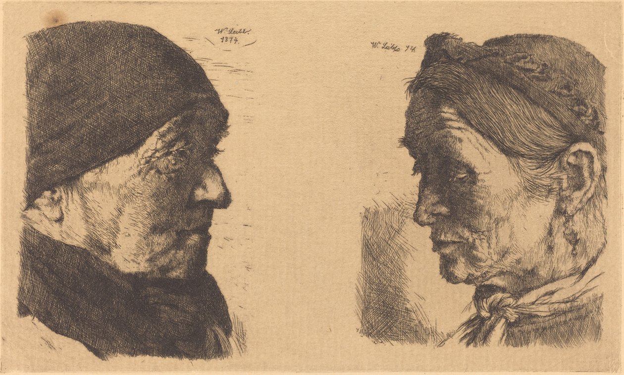 Retrato de una anciana campesina, de perfil a la derecha, y campesina con los ojos cerrados de Wilhelm Maria Hubertus Leibl