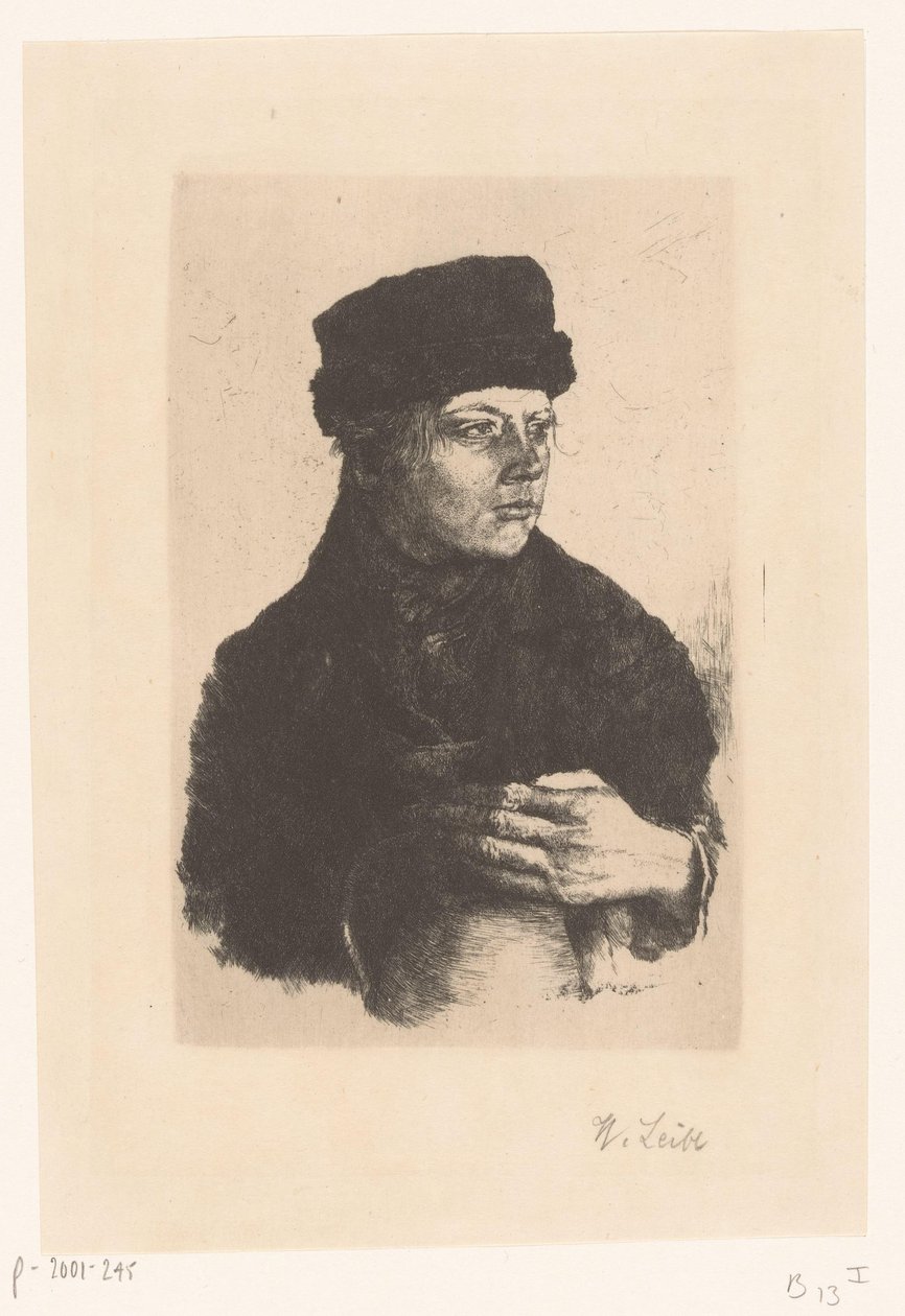 Campesino con jarra de Wilhelm Maria Hubertus Leibl (signed by artist)