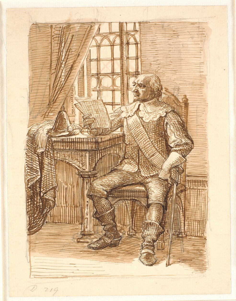 Noble de la época de Chr. 4 sentado leyendo una carta de Wilhelm Marstrand
