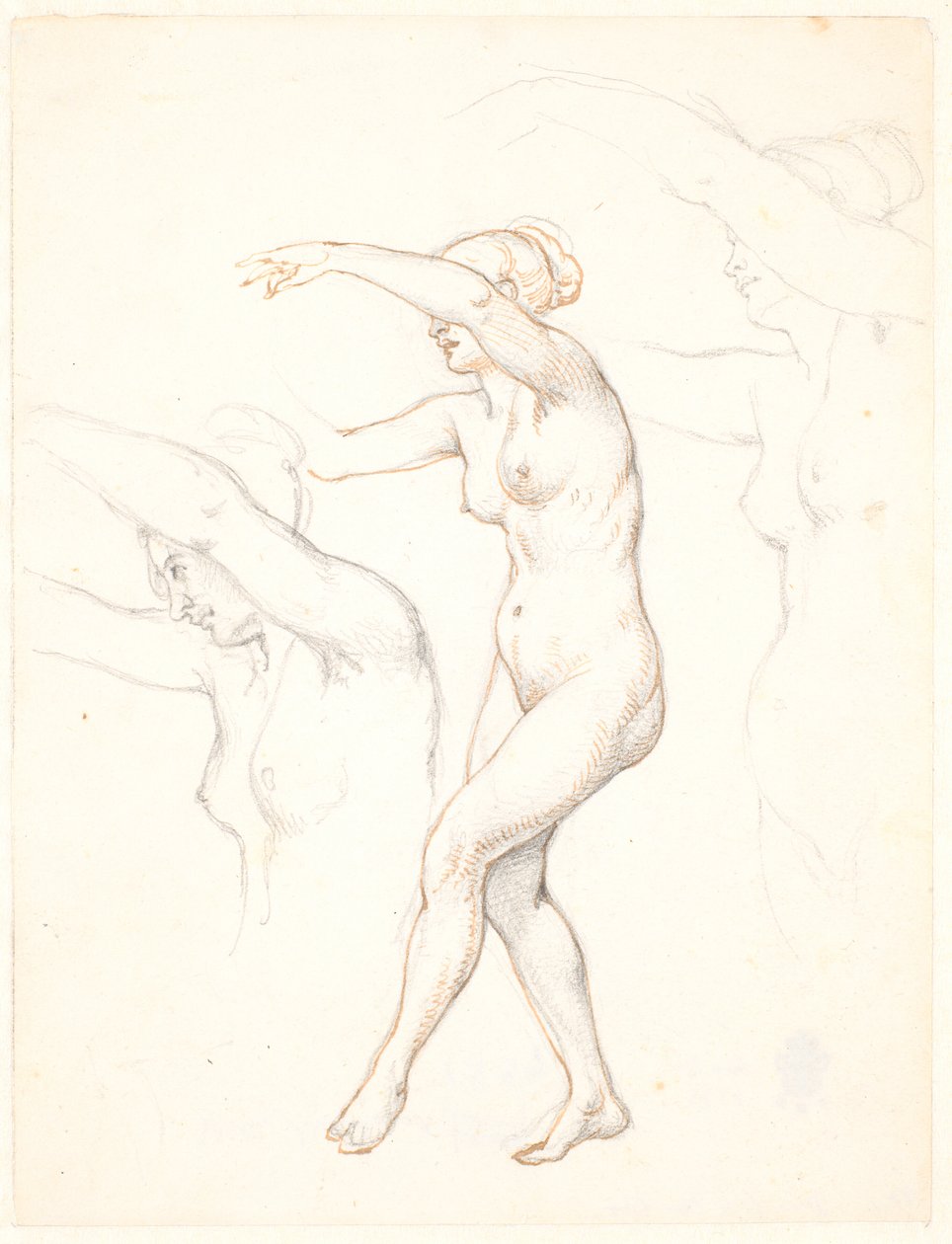 Hoja con tres estudios de mujer desnuda bailando de Wilhelm Marstrand