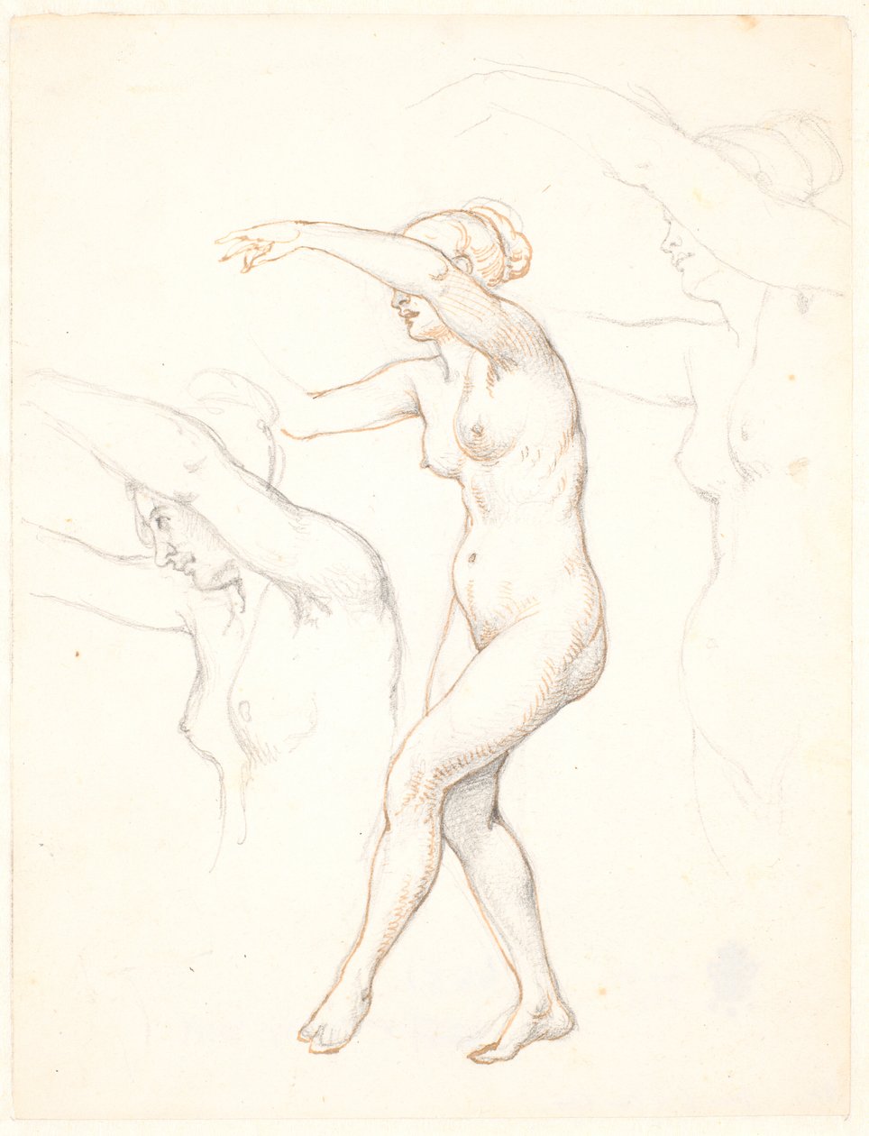Hoja con tres estudios de mujer desnuda bailando de Wilhelm Marstrand