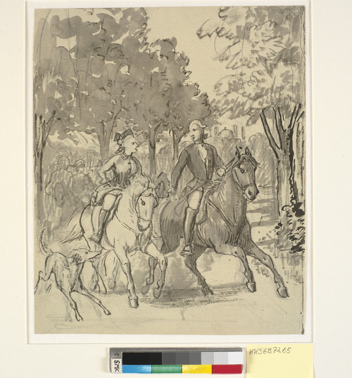 Carolina Matilde y Struensee cabalgando cerca de Hørsholm de Wilhelm Marstrand