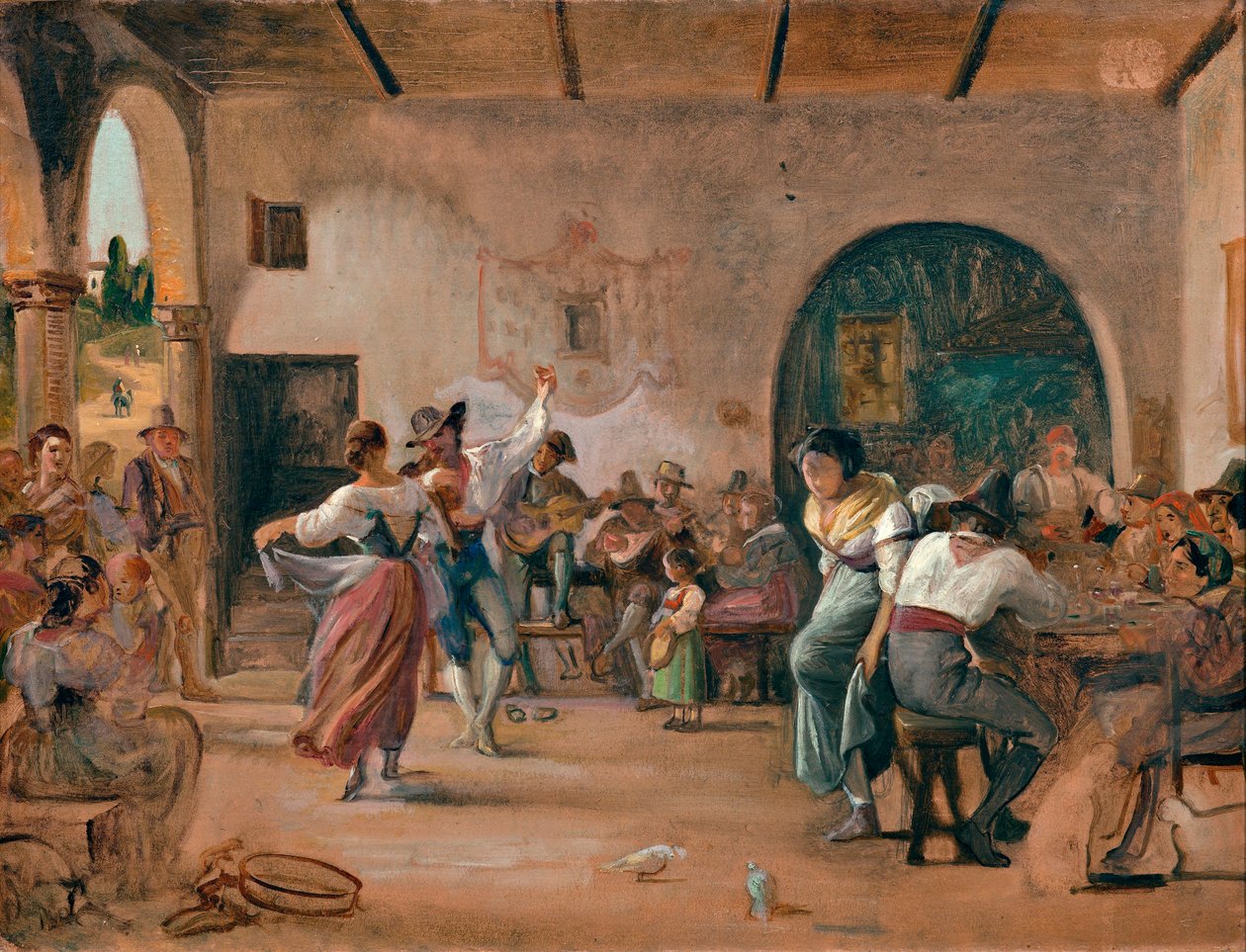 Baile en una osteria, c.1860 (óleo sobre cartulina) de Wilhelm Marstrand