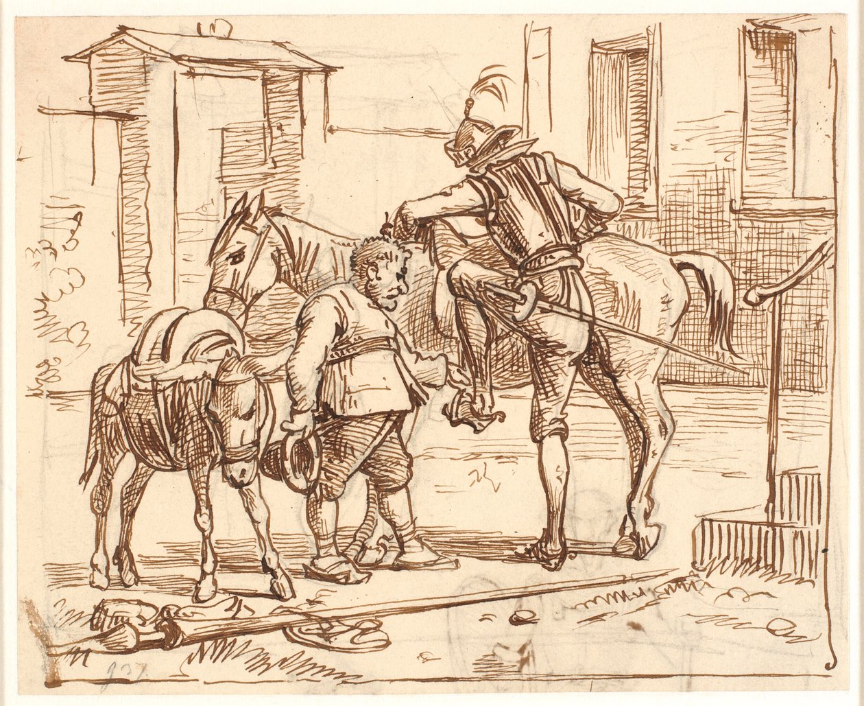 Don Quijote monta a caballo de Wilhelm Marstrand