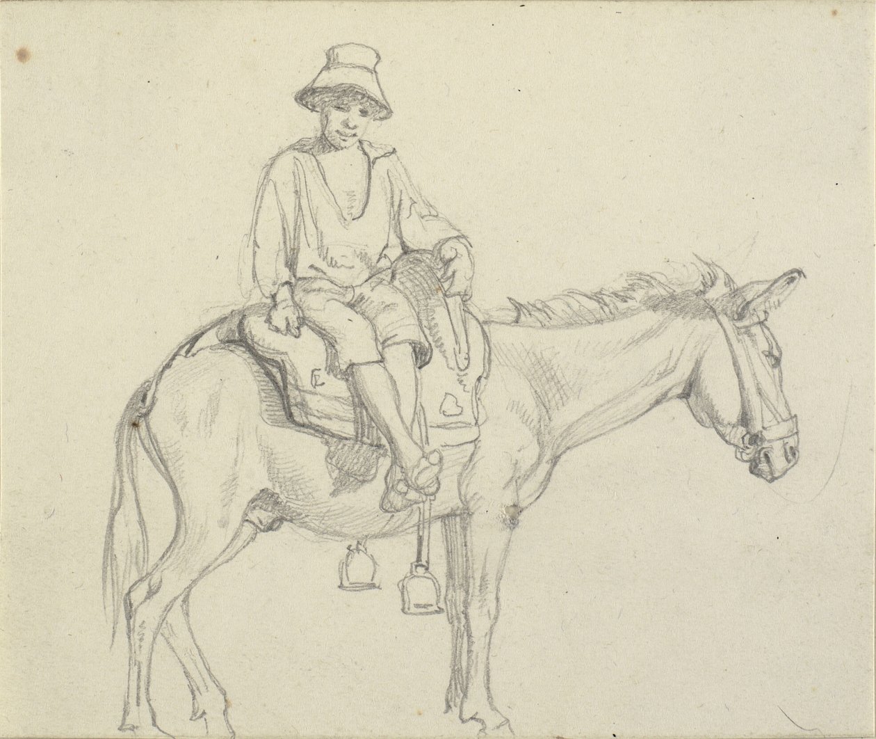 Niño sentado de lado en un burro de Wilhelm Marstrand