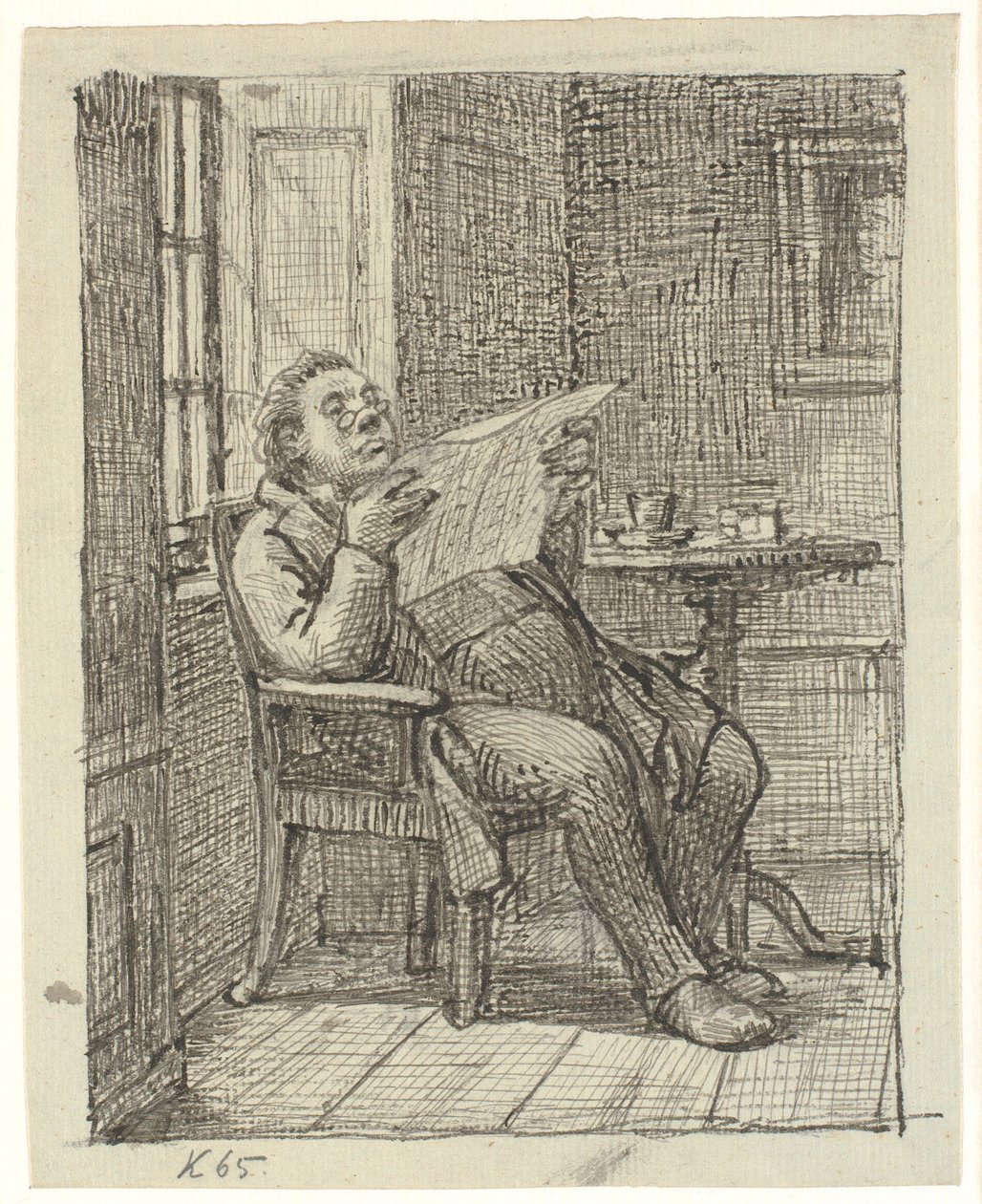 Un hombre gordo leyendo el periódico con su café de Wilhelm Marstrand