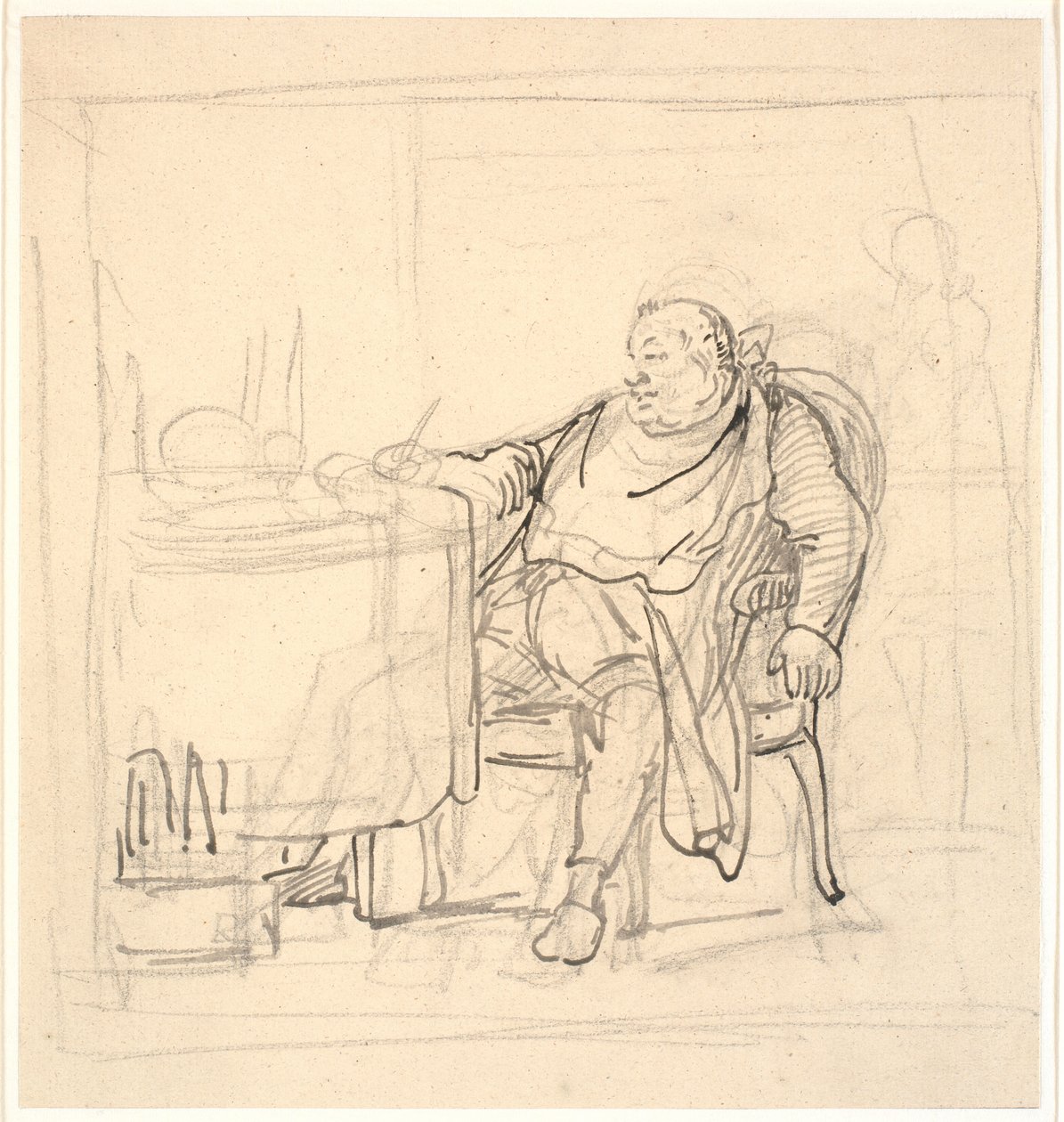 Un hombre gordo en la mesa del almuerzo de Wilhelm Marstrand