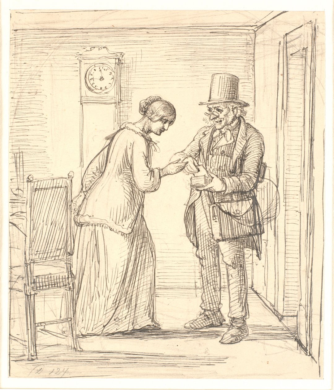 Una joven dama recibe una carta del cartero de Wilhelm Marstrand