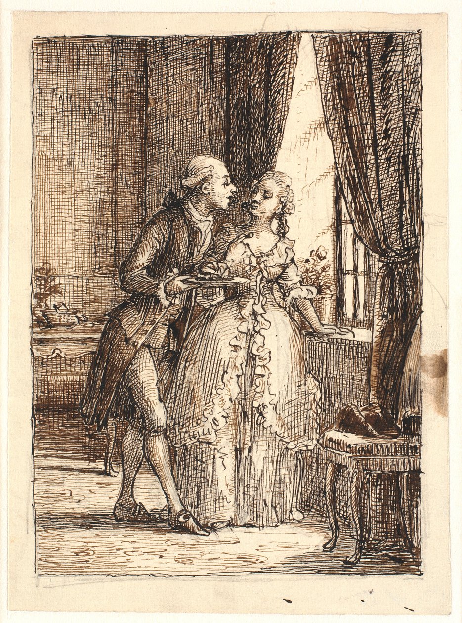 Una joven pareja. El Príncipe Heredero Federico (Fre. 5) come cerezas con la Princesa Heredera Luisa en Charlottenborg de Wilhelm Marstrand