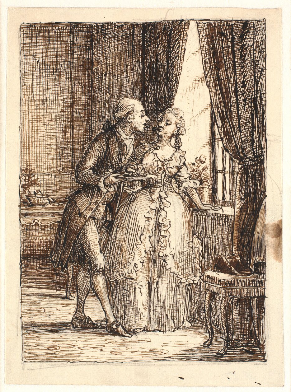 Una joven pareja. El Príncipe Heredero Federico (Fre. 5) come cerezas con la Princesa Heredera Luisa en Charlottenborg de Wilhelm Marstrand