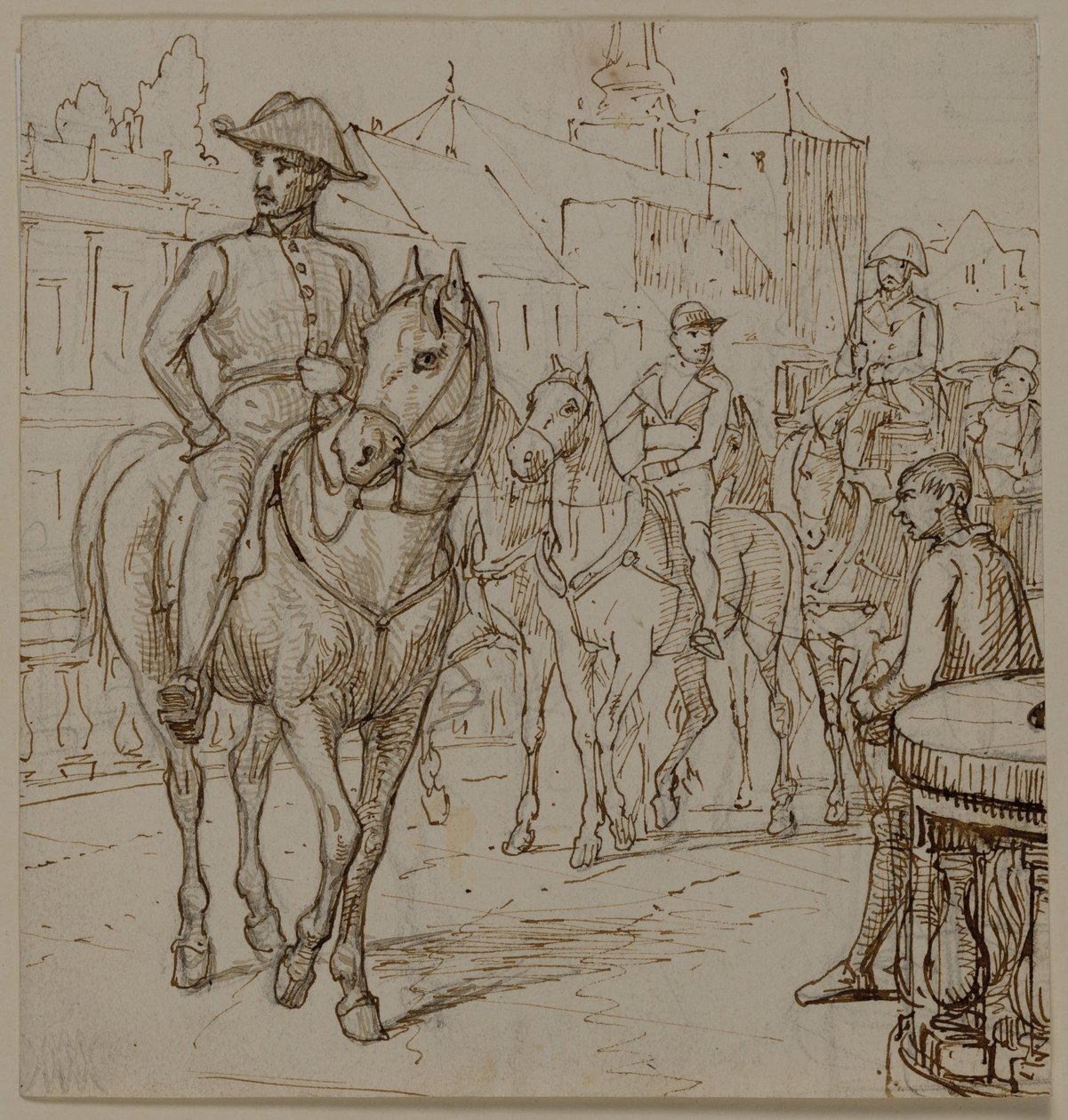 Carruaje tirado por cuatro caballos con un hombre corpulento con sombrero de Wilhelm Marstrand