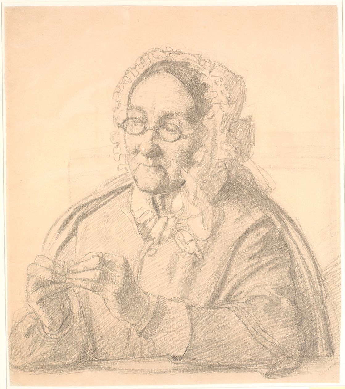 Anciana enhebrando una aguja de Wilhelm Marstrand