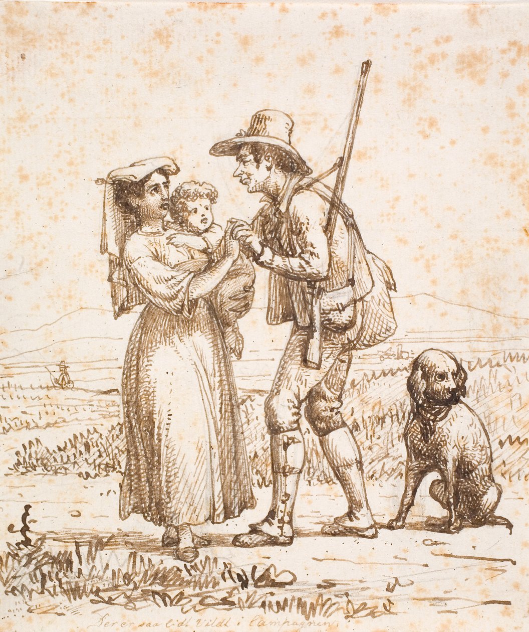 Cazador italiano con perro recibido por esposa e hijo de Wilhelm Marstrand