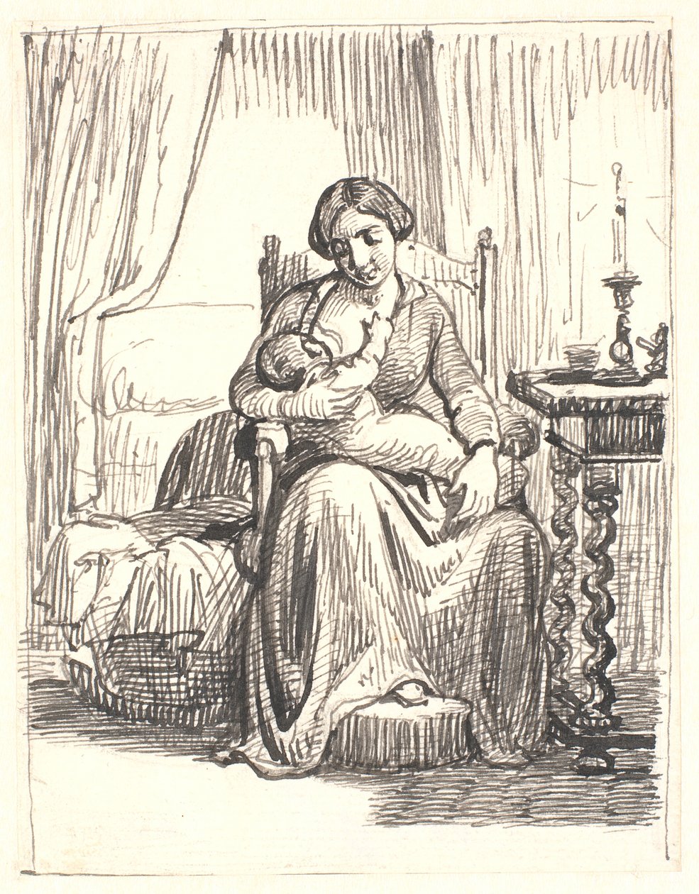 Madre con niño lactante, a la derecha una vela encendida de Wilhelm Marstrand