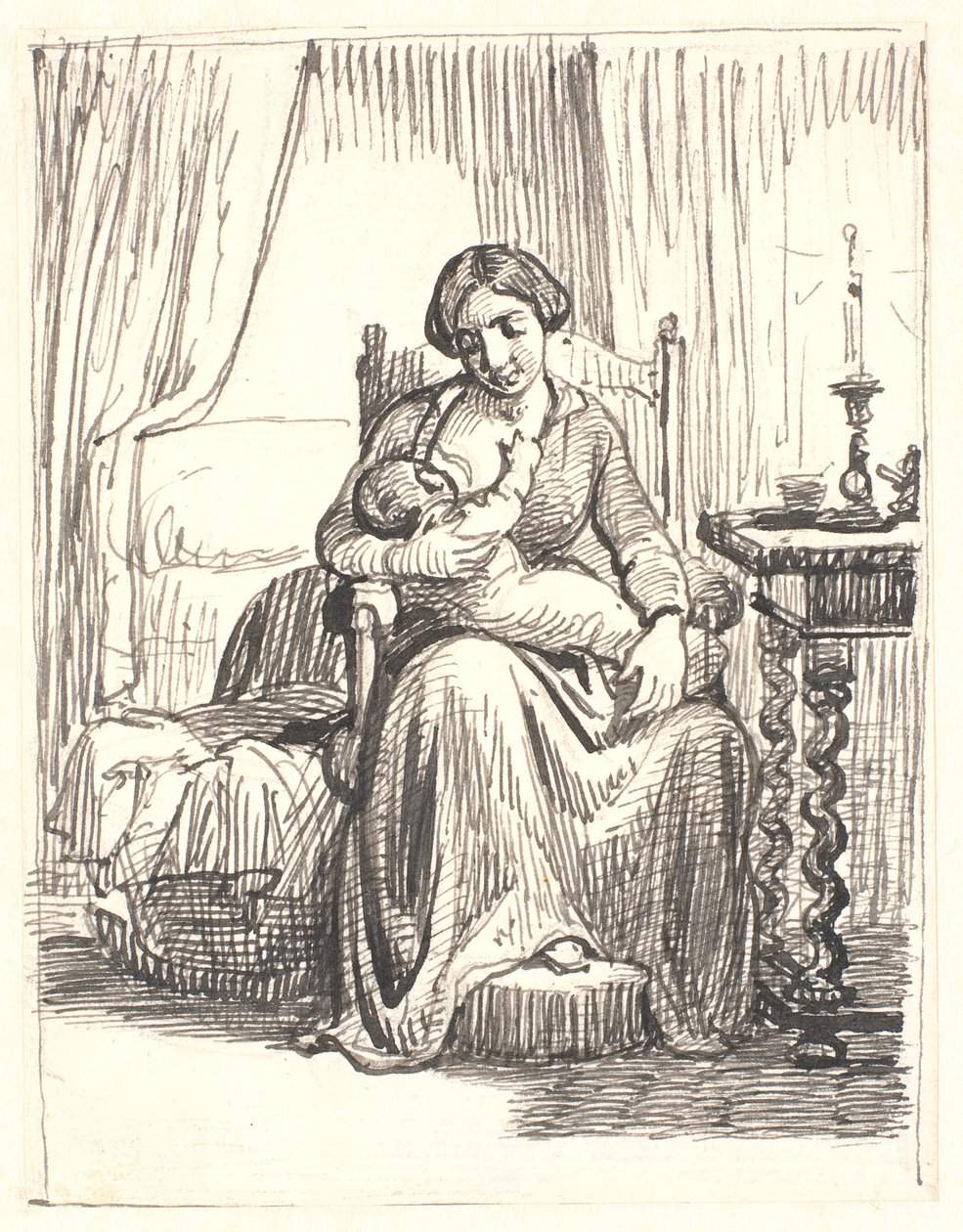 Madre con niño lactante, a la derecha una vela encendida de Wilhelm Marstrand