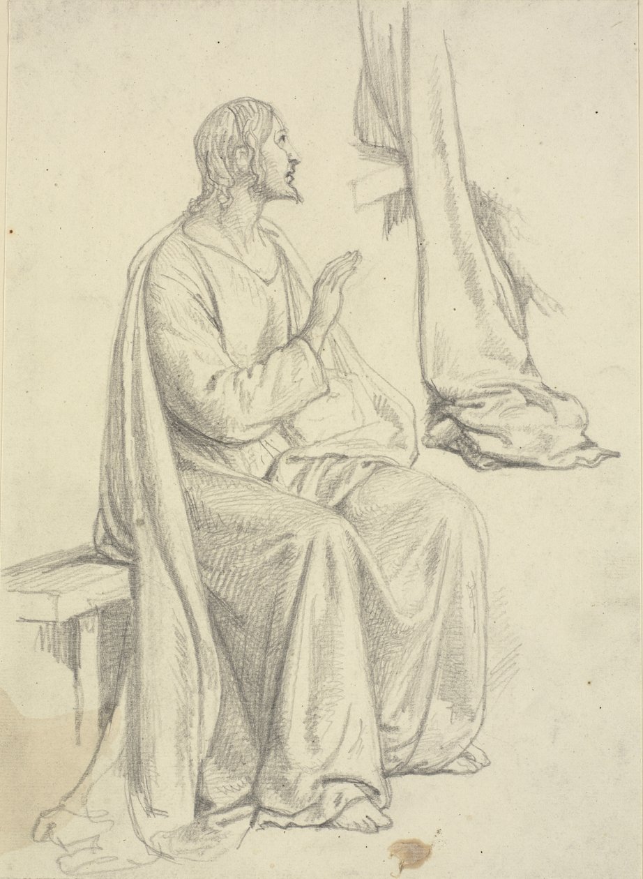 Jesús sentado, junto con estudio de drapeado de Wilhelm Marstrand