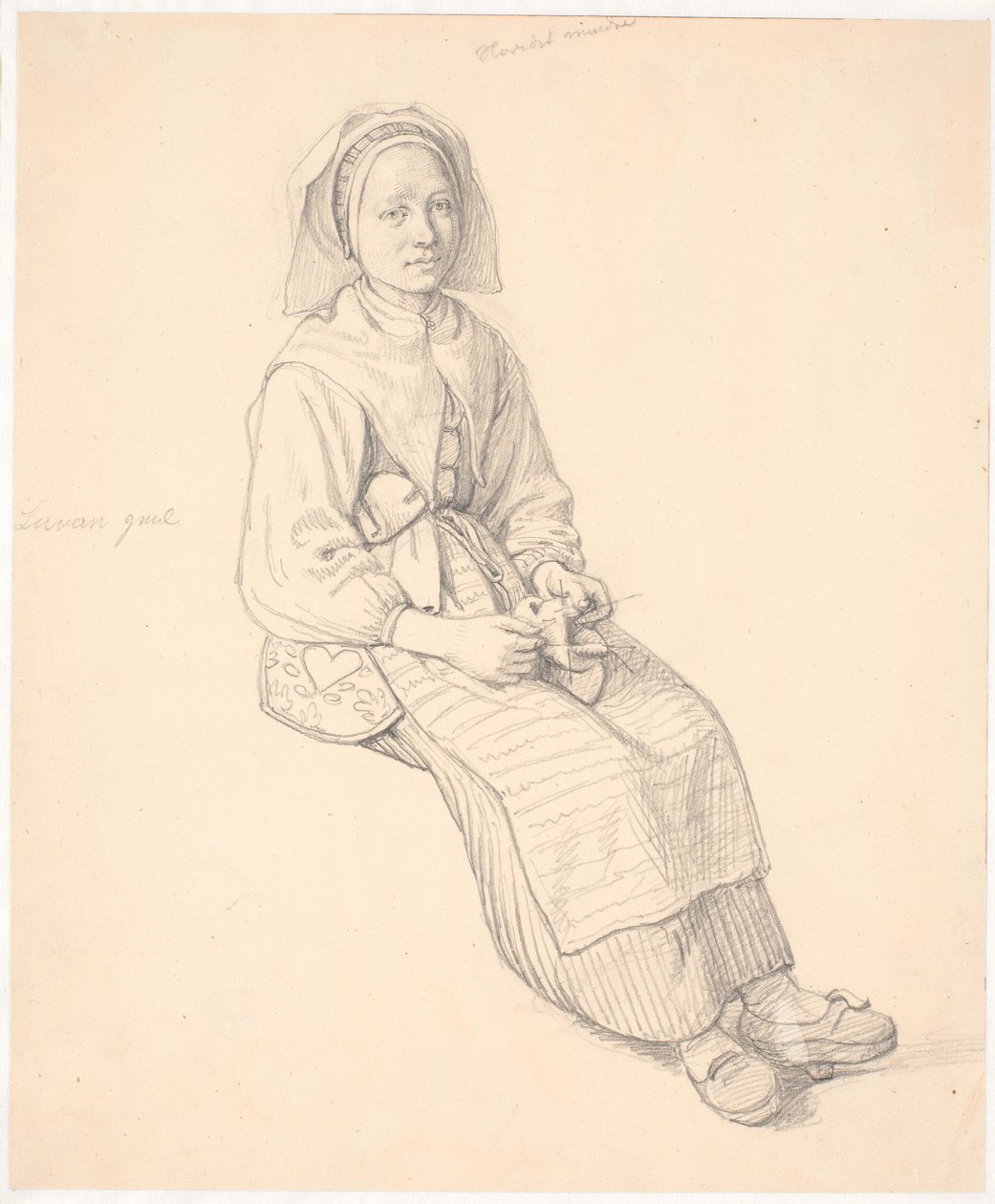 Mujer sueca sentada con tejido de Wilhelm Marstrand