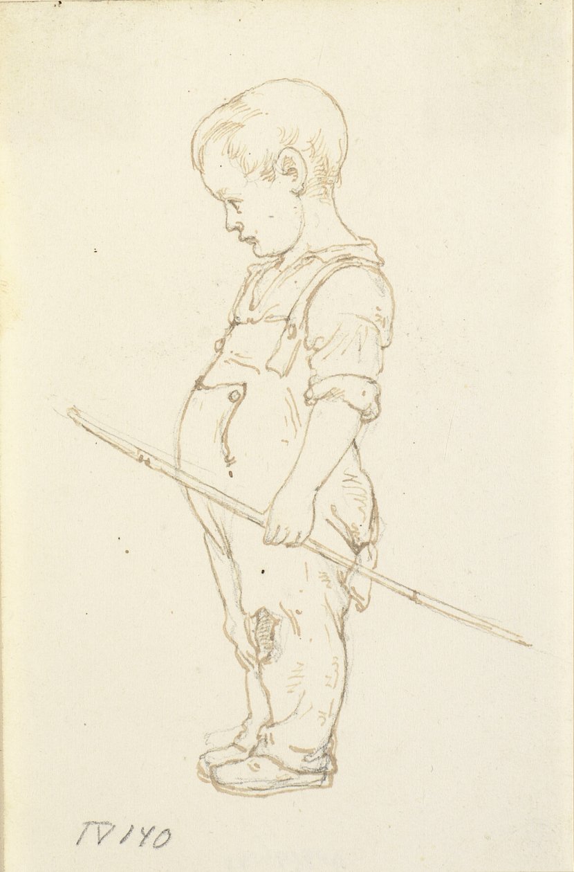 Niño pequeño de pie con un palo en la mano de Wilhelm Marstrand