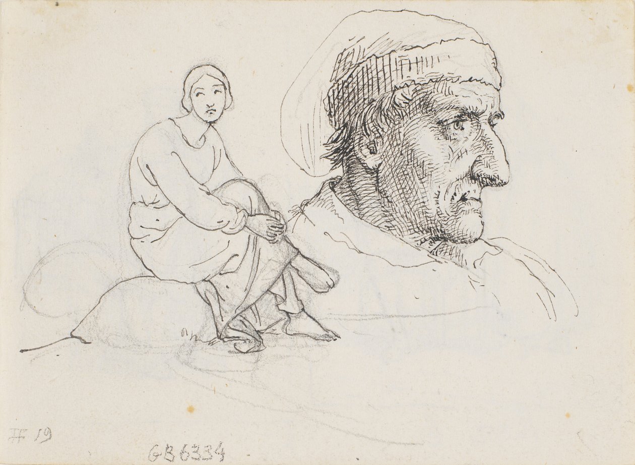 Cabeza de estudio y mujer sentada de Wilhelm Marstrand