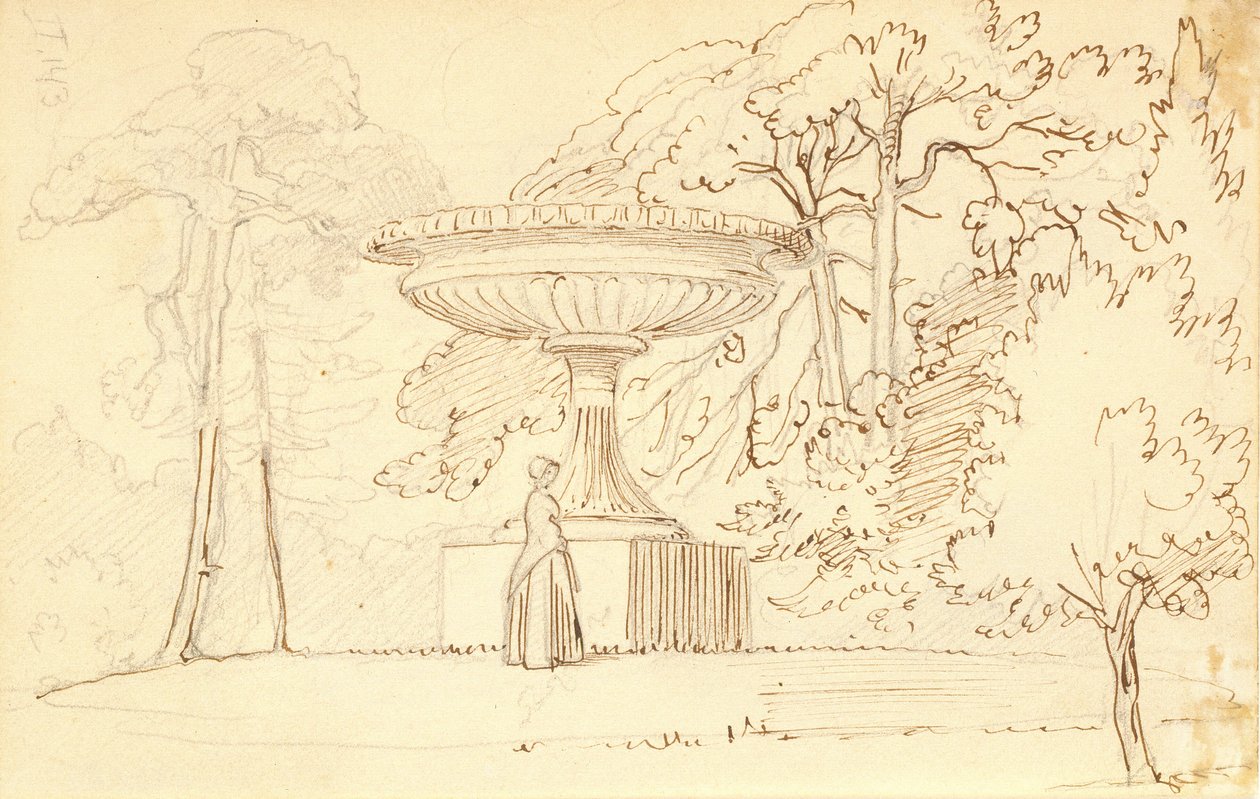 Jardín del sur con una dama junto a una fuente colosal de Wilhelm Marstrand