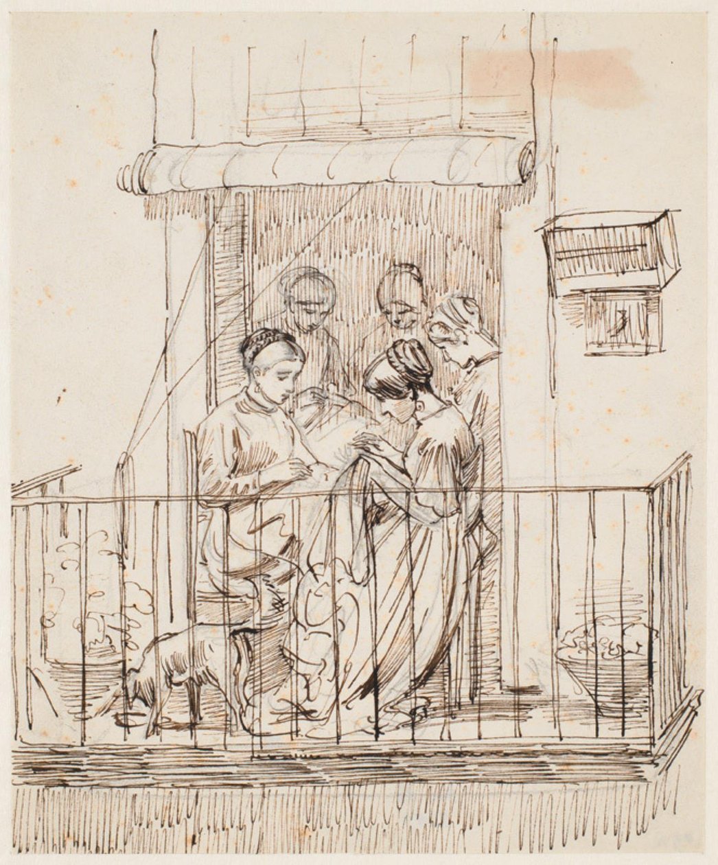 Mujeres cosiendo en un balcón de Wilhelm Marstrand
