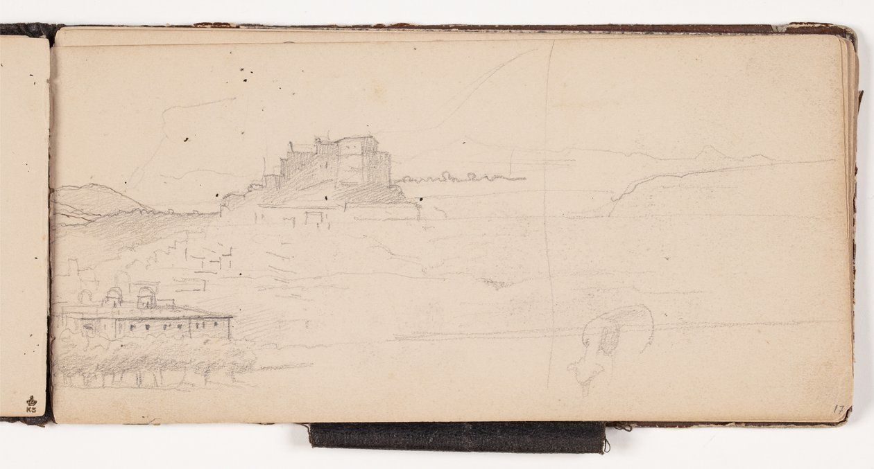 Vista hacia una ciudad en un paisaje montañoso italiano de Wilhelm Marstrand