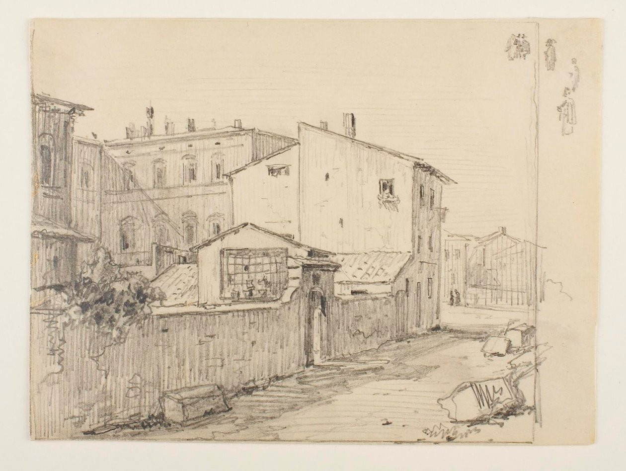 Vicolo delle Colonette di Barberini y los pequeños estudios de Thorvaldsen frente al Palazzo Barberini de Wilhelm Marstrand