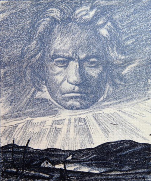 Homenaje al genio de Beethoven, ilustración de la revista "Simplicissimus", Munich 1920 (litografía) de Wilhelm Schulz