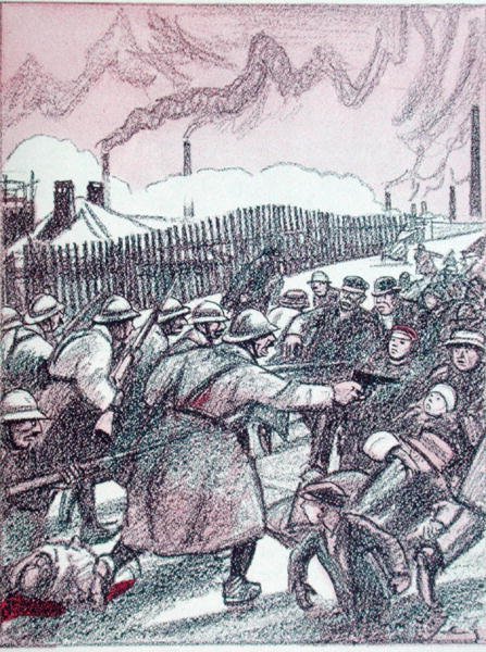 Represión del ejército francés durante la ocupación del Ruhr, de "Simplicissimus", enero de 1924 (litografía en color). de Wilhelm Schulz