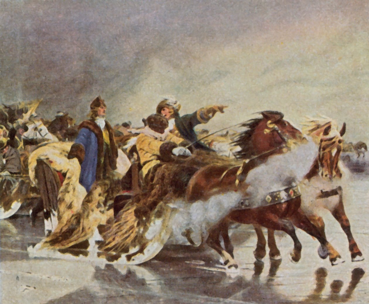 Travesía del Gran Elector por la laguna de Curlandia, enero de 1679 (litografía en color ampliada) de Wilhelm Simmler