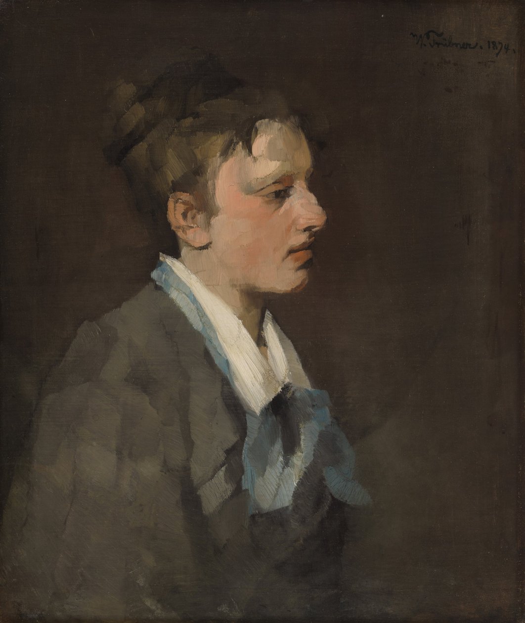 Mujer bruselense con corbata azul de Wilhelm Trübner