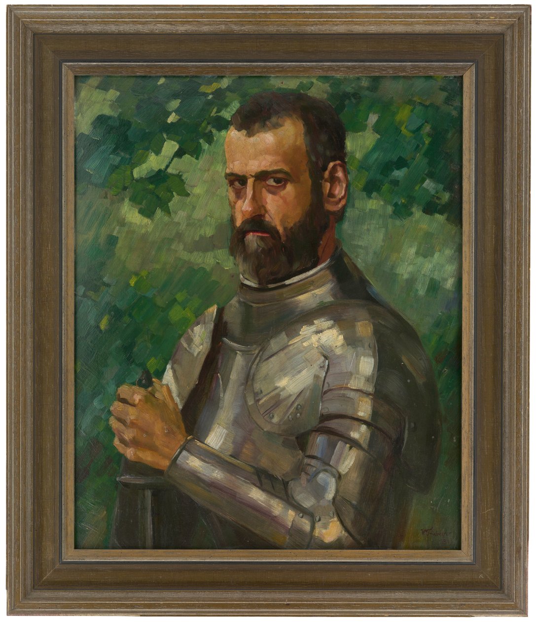 Retrato de busto de un hombre con armadura de Wilhelm Trübner