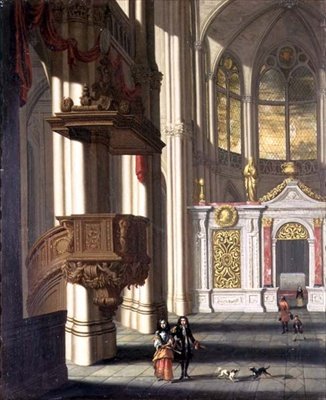 Interior de iglesia con figuras elegantes de Wilhelm van Ehrenberg