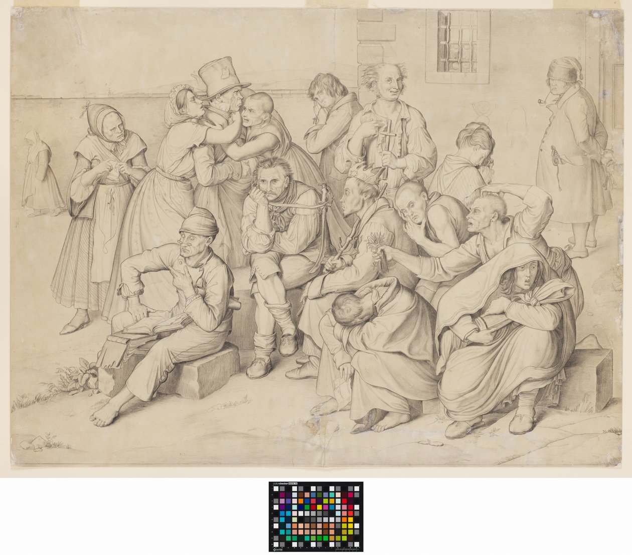El manicomio (grafito sobre papel blanco, verjurado) de Wilhelm von Kaulbach
