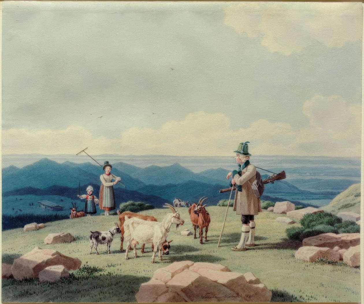 Cazador con pastora y niño en el Hirschberg de Wilhelm von Kobell