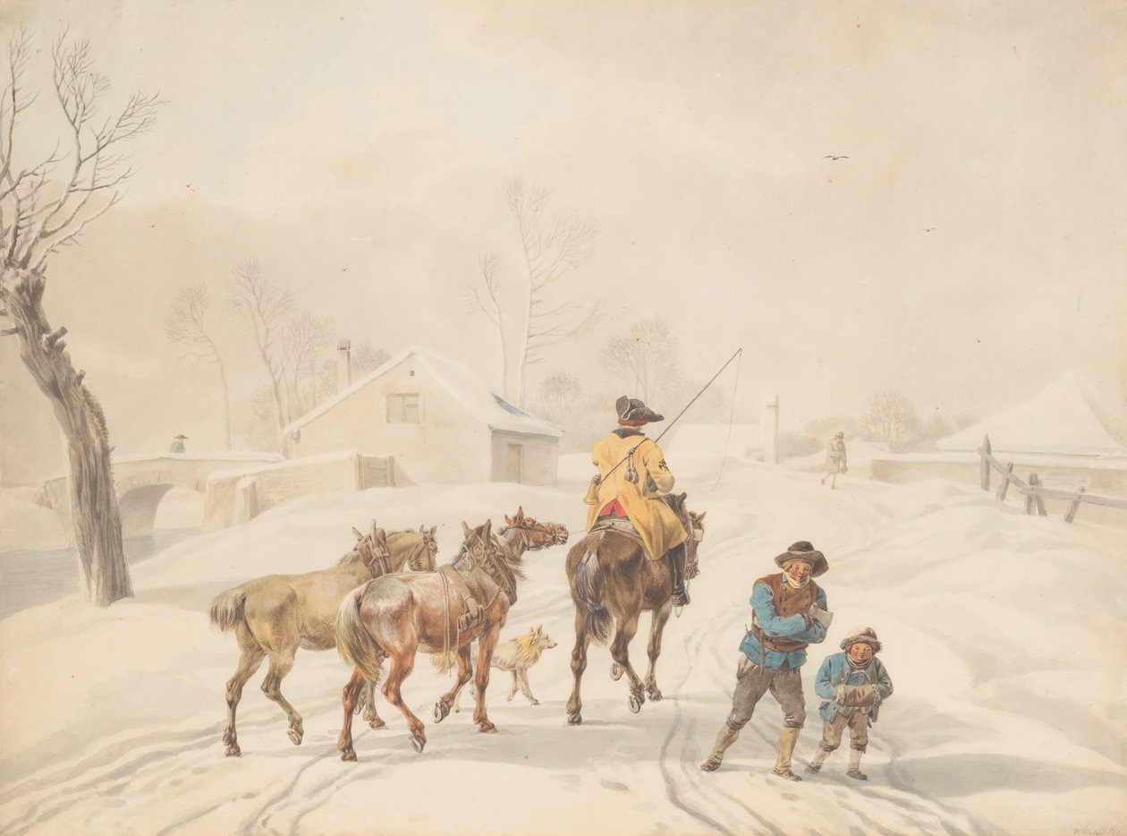 Postillón a caballo en un paisaje invernal, ca. 1798 de Wilhelm von Kobell