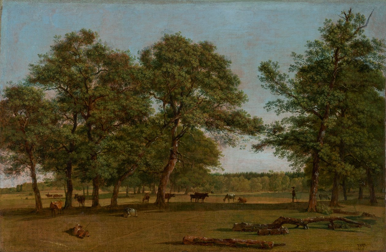 Weideauen cerca de Dietramszell (paisaje de pastos con viejos robles) de Wilhelm von Kobell